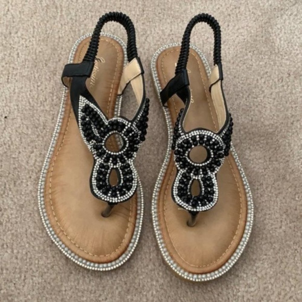 NWOT Sandal with Beading and rhinestones